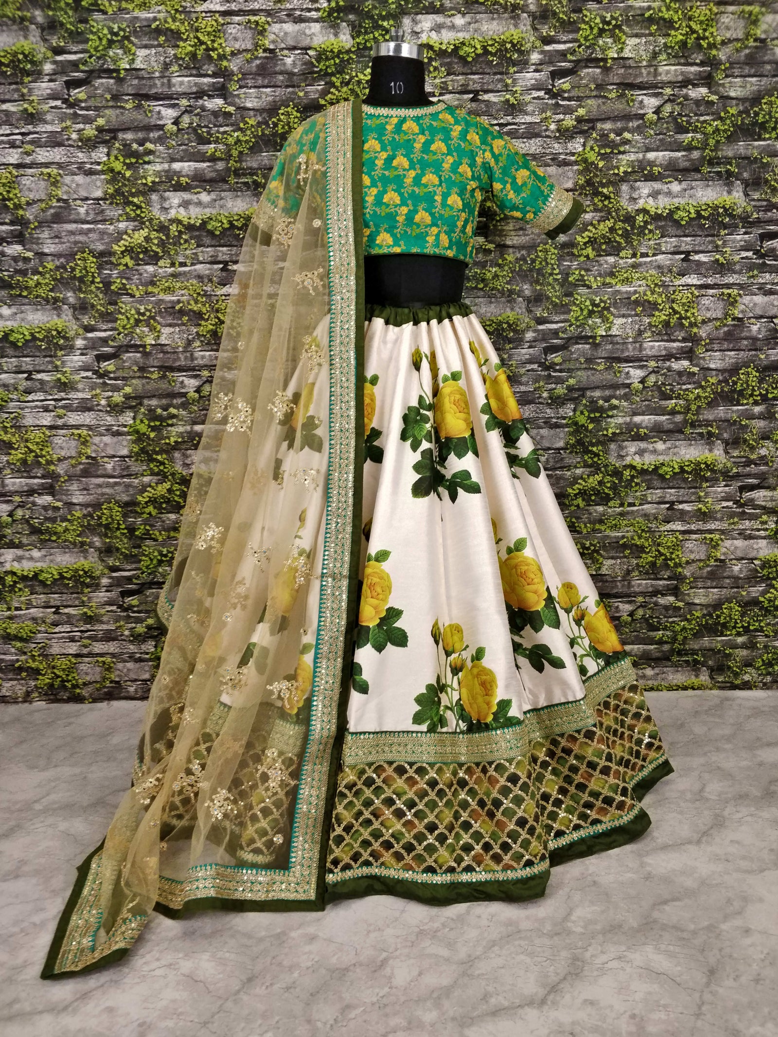 Ivory Floral Art Silk Designer Lehenga Choli
