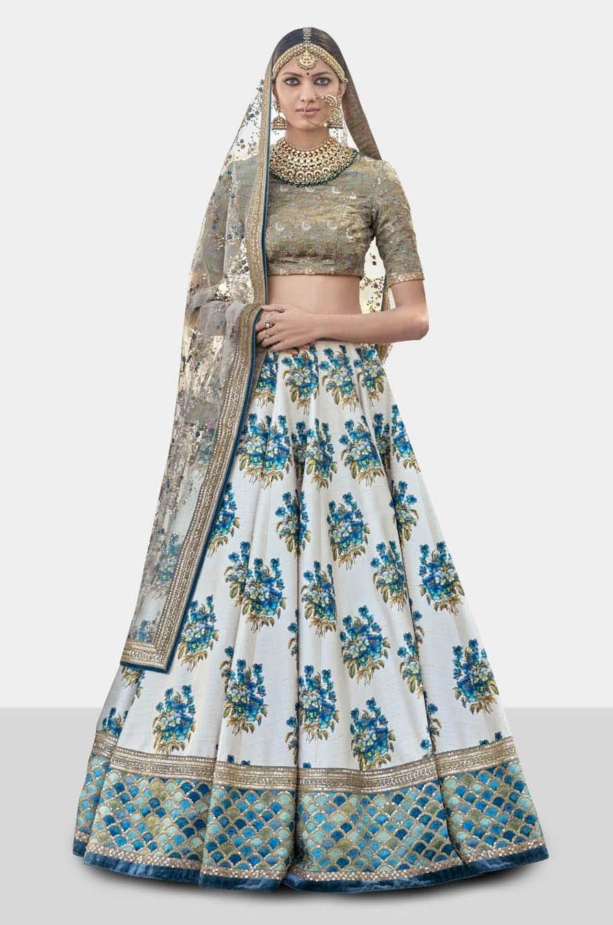 Grey Art Silk Floral Embroidered Lehenga Choli