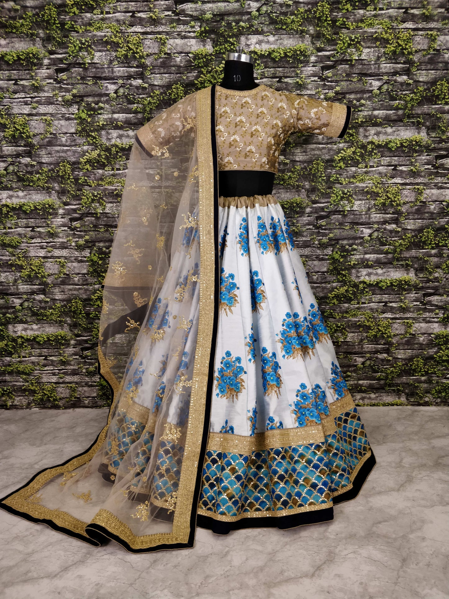 Grey Art Silk Floral Embroidered Lehenga Choli