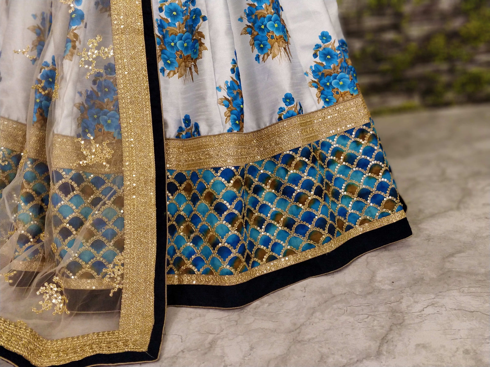 Grey Art Silk Floral Embroidered Lehenga Choli