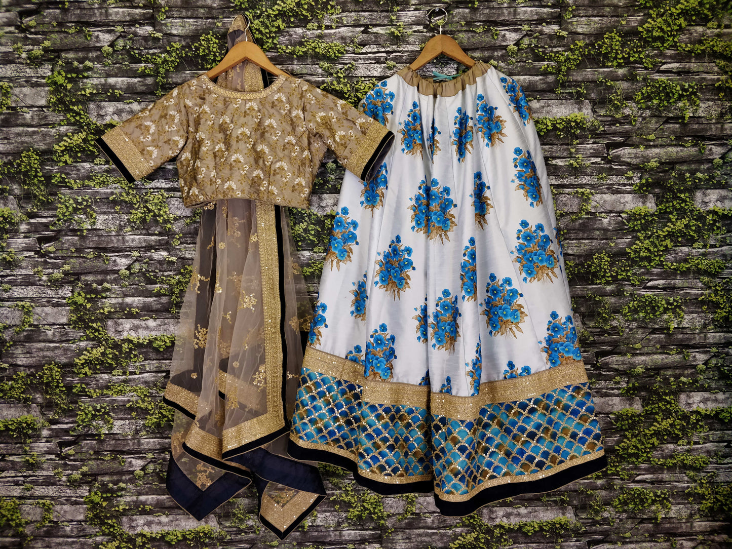 Grey Art Silk Floral Embroidered Lehenga Choli