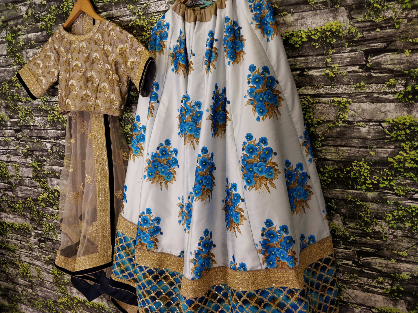 Grey Art Silk Floral Embroidered Lehenga Choli