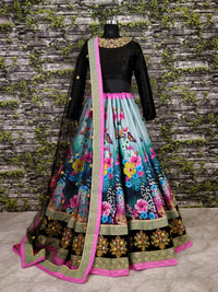 Black Floral Art Silk Lehenga Choli