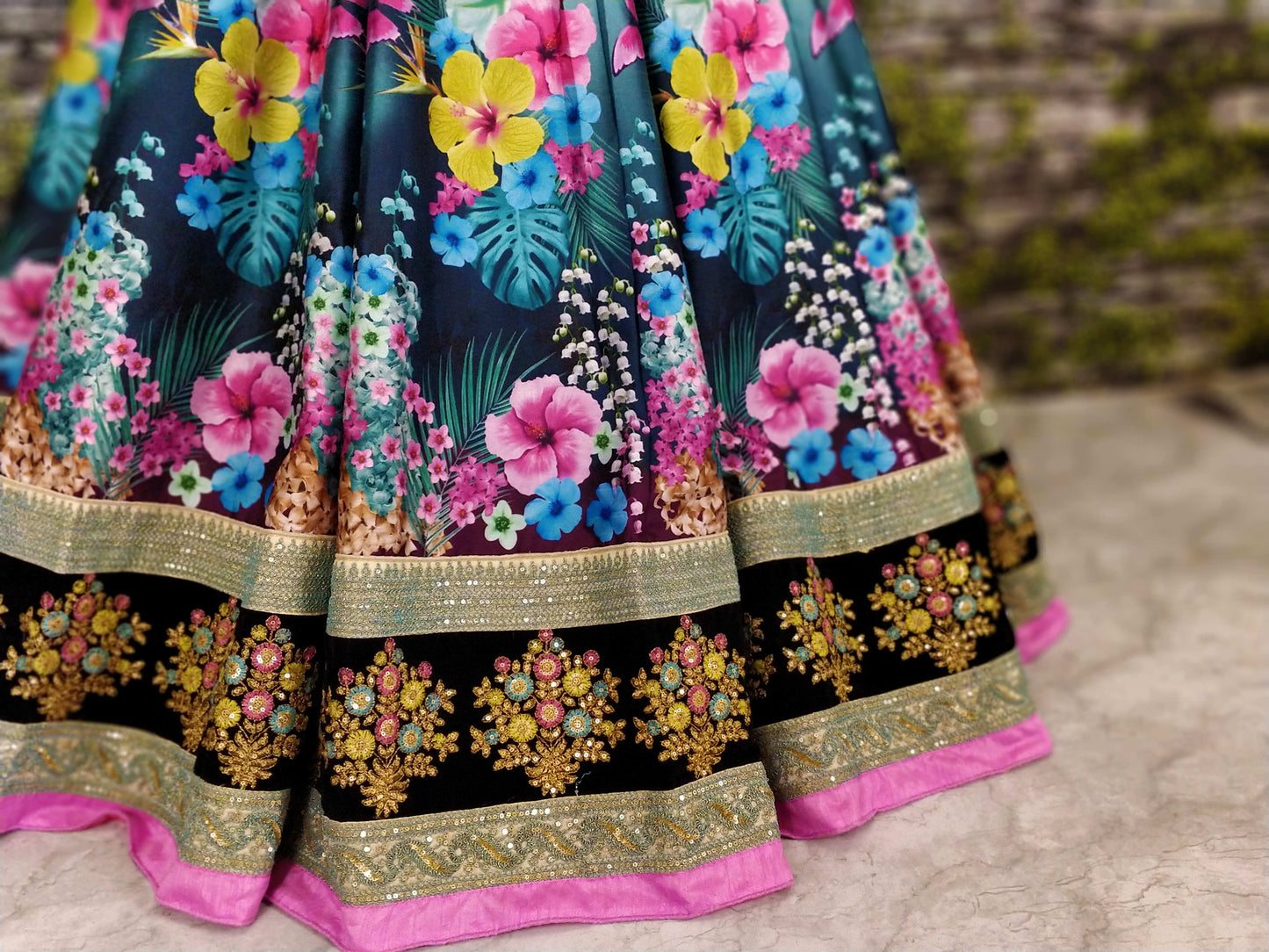 Black Floral Art Silk Lehenga Choli