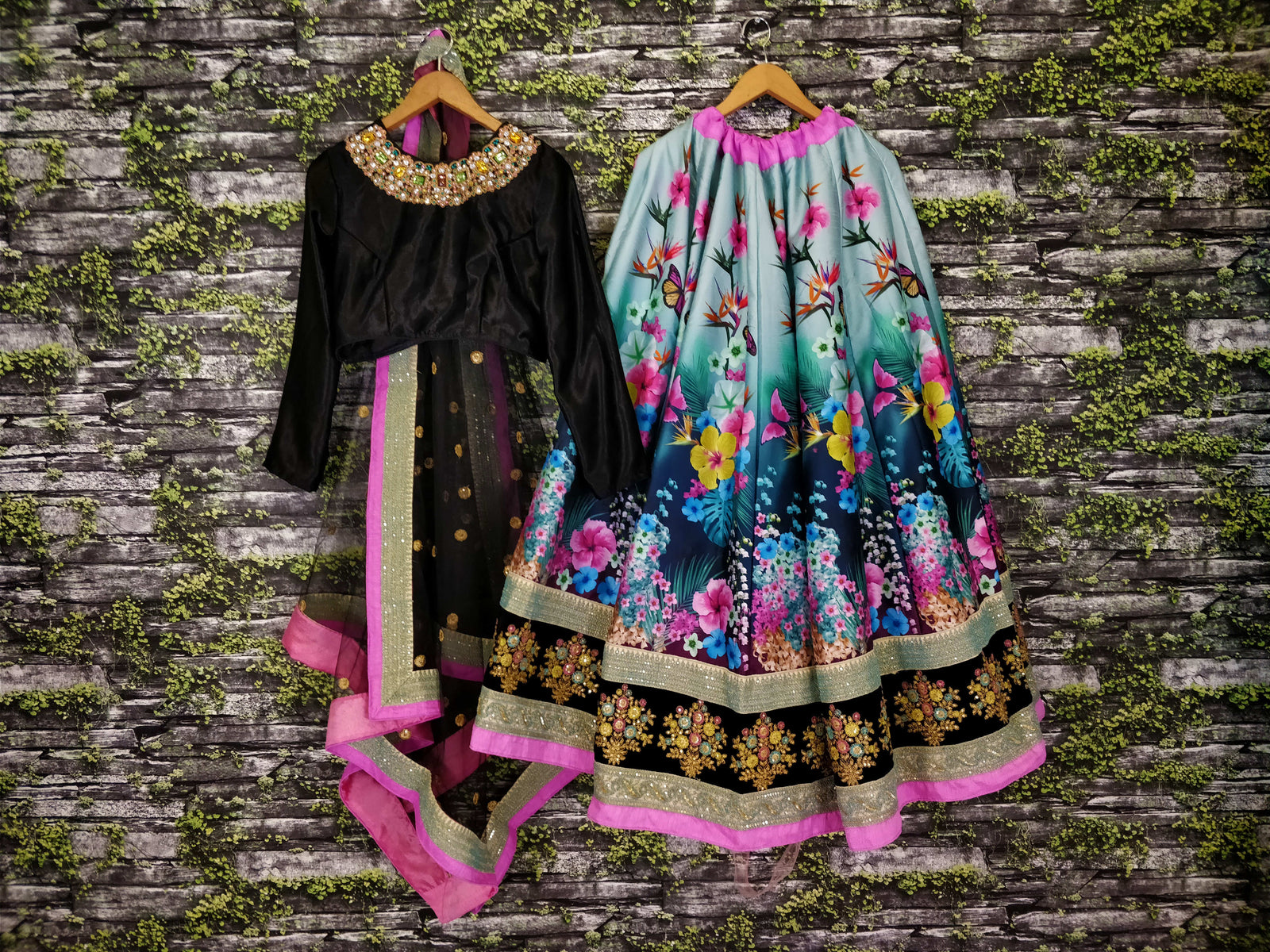 Black Floral Art Silk Lehenga Choli