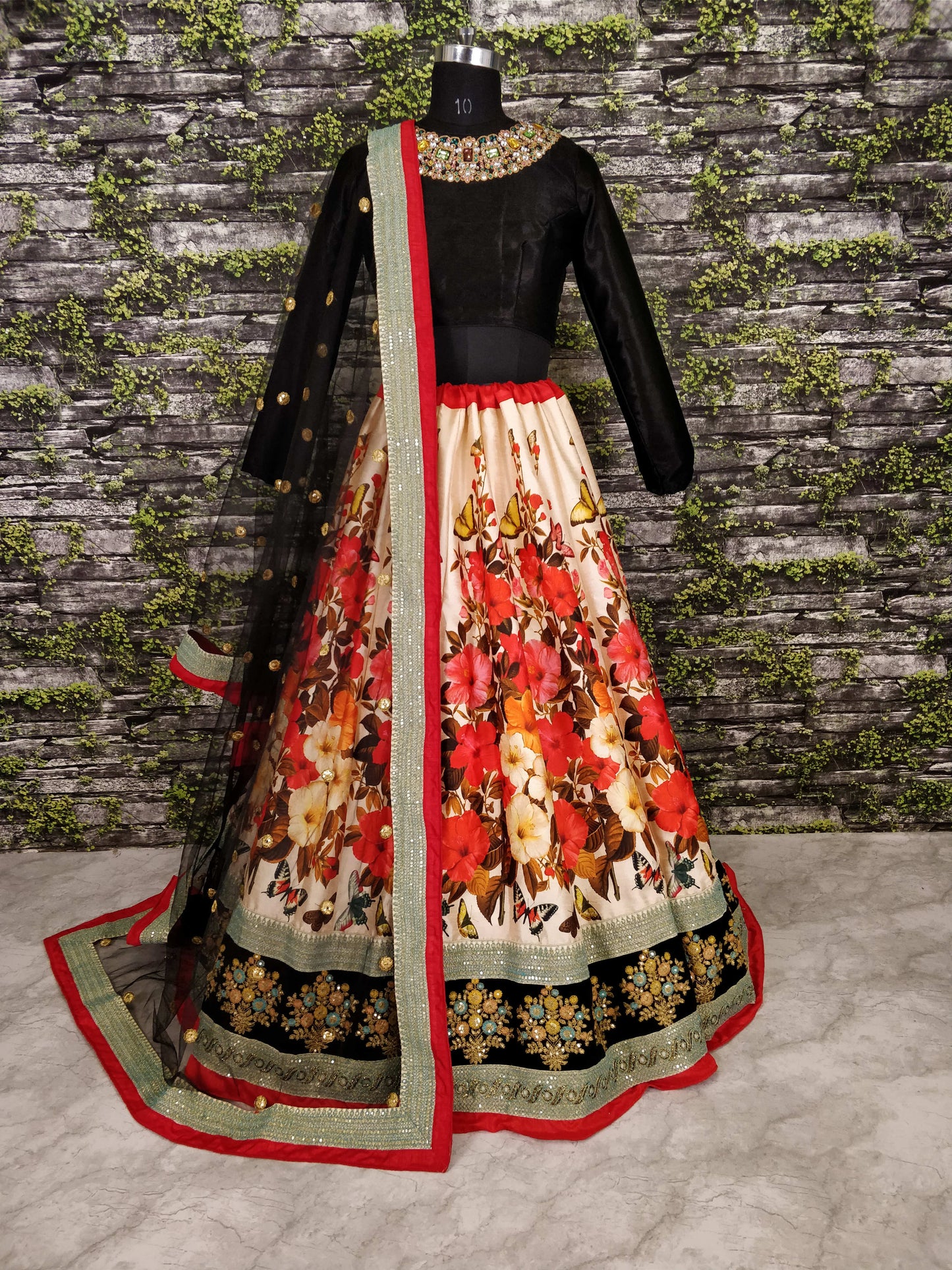 Red Floral Art Silk Lehenga Choli