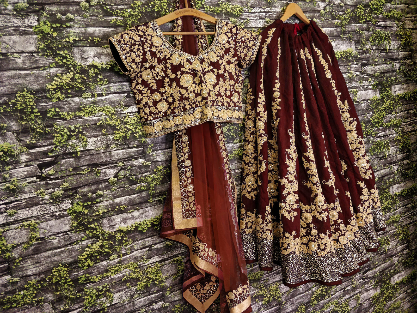 Maroon Raw Silk Embroidered Bridal Lehenga Choli