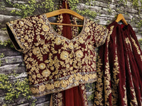 Maroon Raw Silk Embroidered Bridal Lehenga Choli