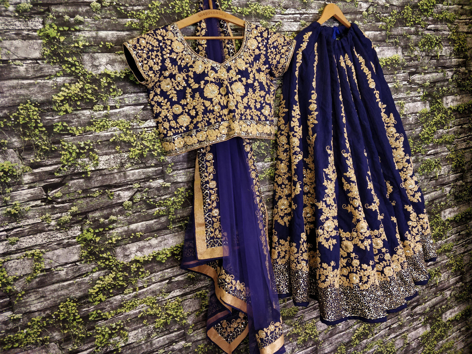Blue Raw Silk Embroidered Bridal Lehenga Choli