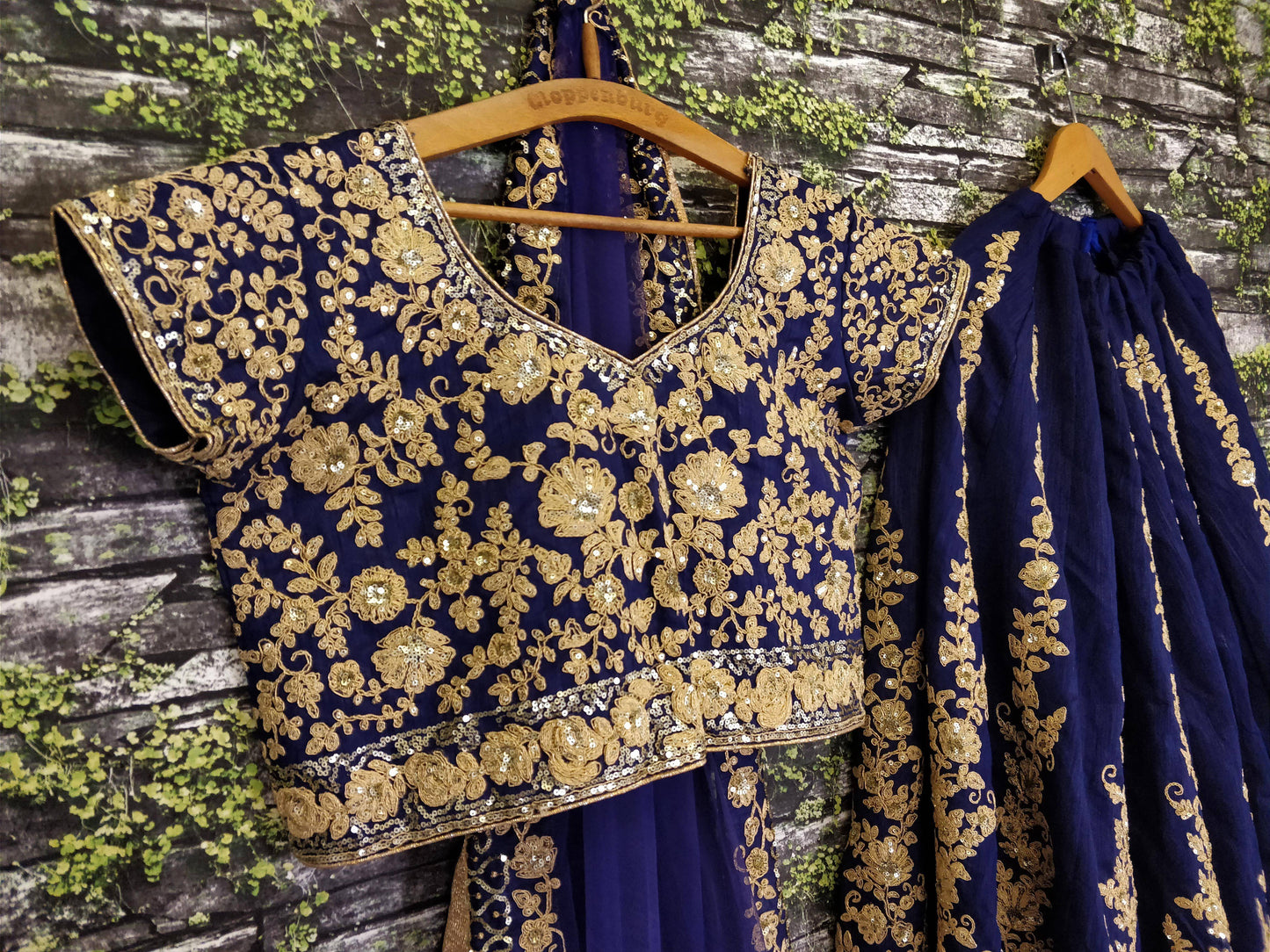 Blue Raw Silk Embroidered Bridal Lehenga Choli