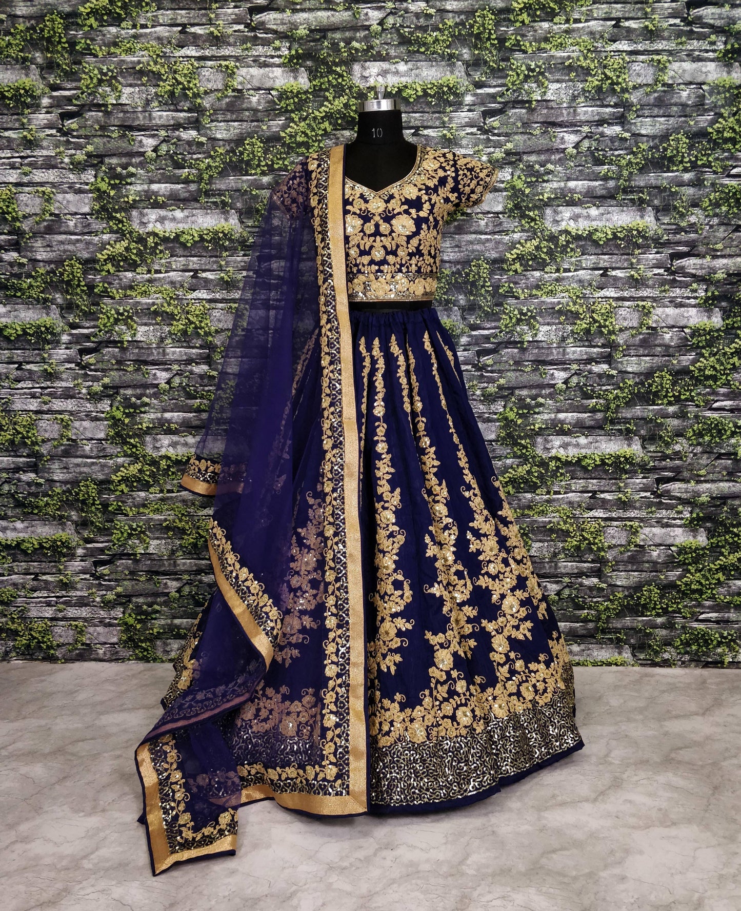 Blue Raw Silk Embroidered Bridal Lehenga Choli