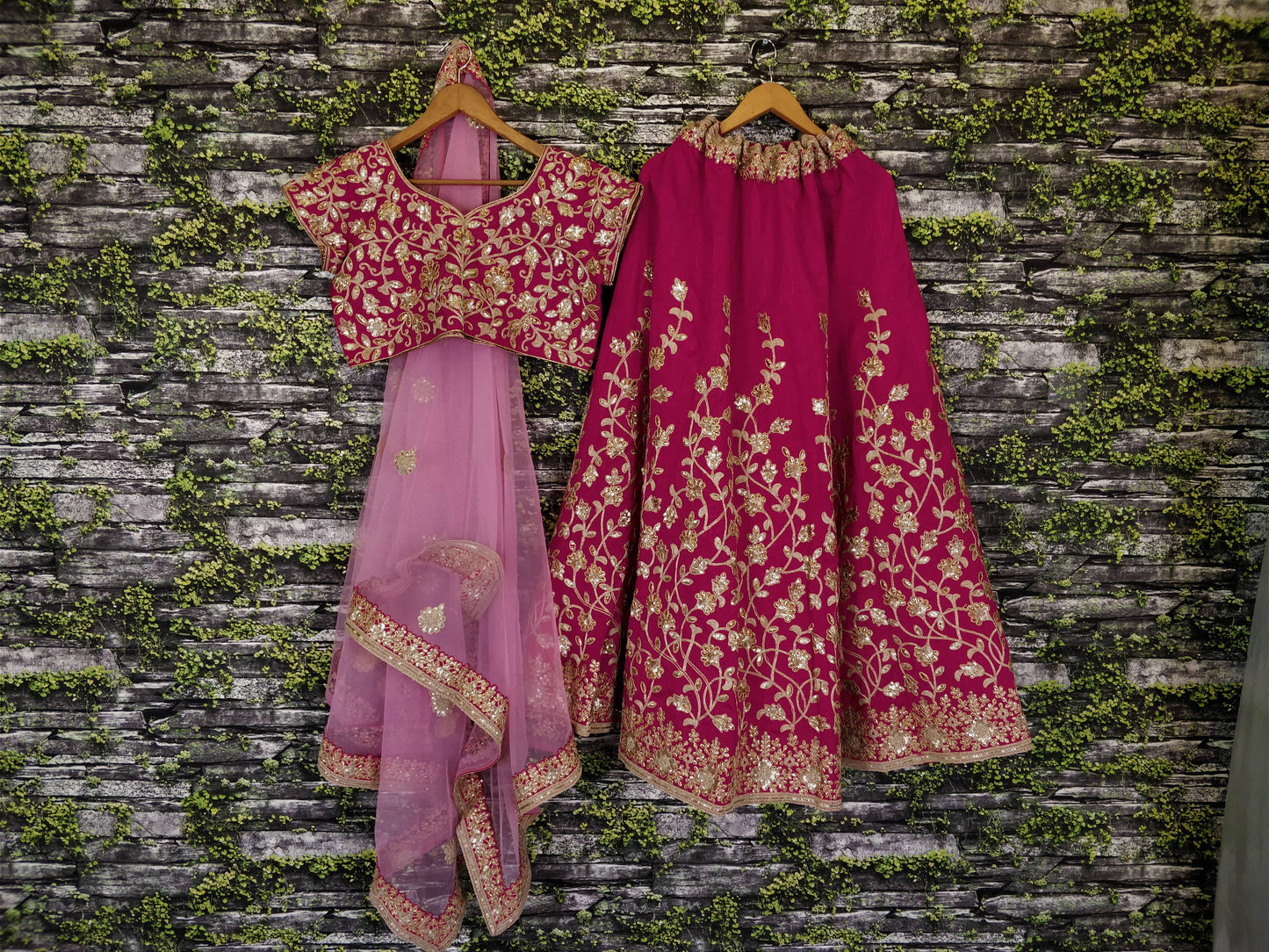 Pinkish Red Raw Silk Embroidered Bridal Lehenga Choli