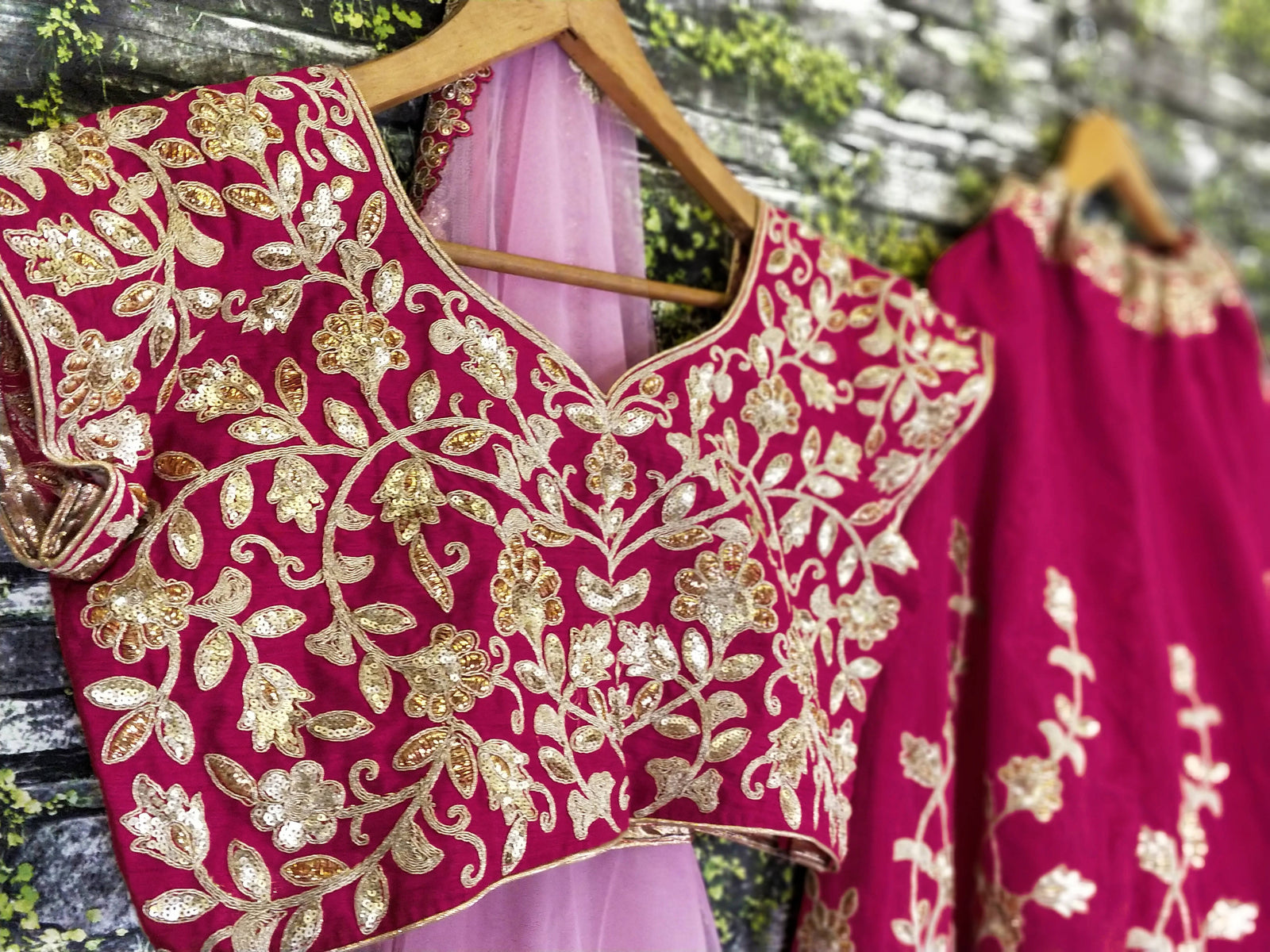 Pinkish Red Raw Silk Embroidered Bridal Lehenga Choli