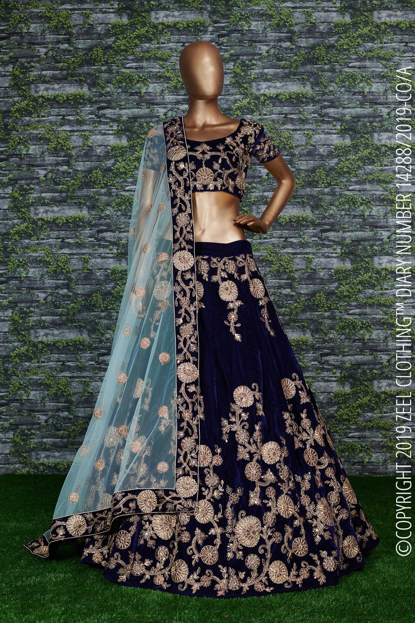 Midnight Royale Blue Velvet Bridal Lehenga Choli