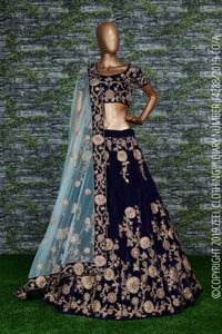 Midnight Royale Blue Velvet Bridal Lehenga Choli