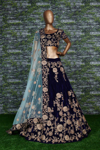 Midnight Royale Blue Velvet Bridal Lehenga Choli