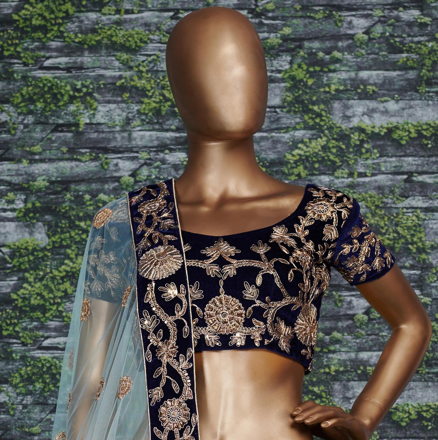Midnight Royale Blue Velvet Bridal Lehenga Choli