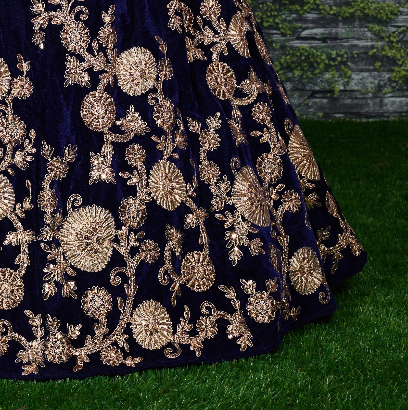 Midnight Royale Blue Velvet Bridal Lehenga Choli