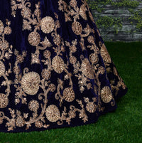 Midnight Royale Blue Velvet Bridal Lehenga Choli