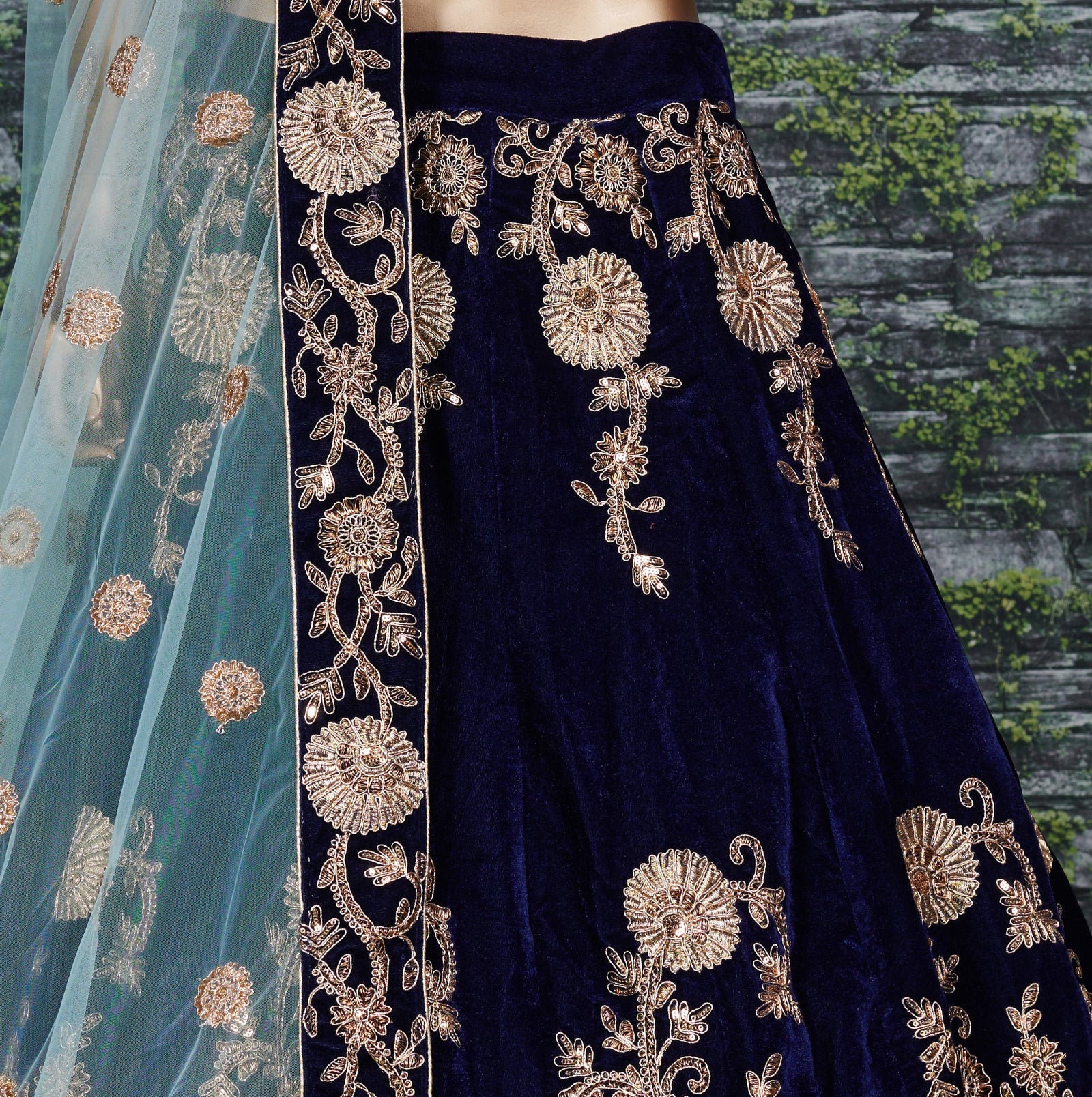 Midnight Royale Blue Velvet Bridal Lehenga Choli