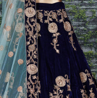 Midnight Royale Blue Velvet Bridal Lehenga Choli