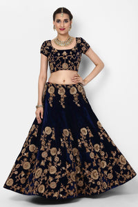 Midnight Royale Blue Velvet Bridal Lehenga Choli