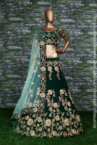Emerald Green Velvet Bridal Lehenga Choli