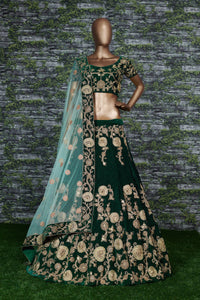 Emerald Green Velvet Bridal Lehenga Choli