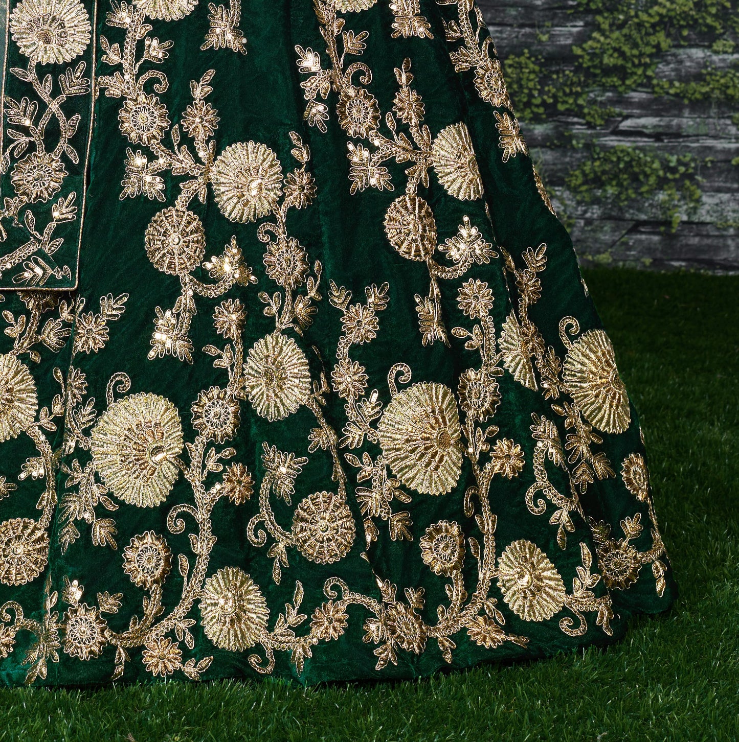 Emerald Green Velvet Bridal Lehenga Choli