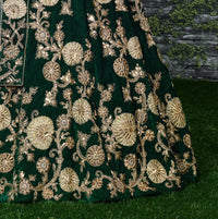 Emerald Green Velvet Bridal Lehenga Choli