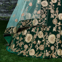 Emerald Green Velvet Bridal Lehenga Choli