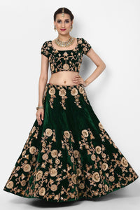 Emerald Green Velvet Bridal Lehenga Choli