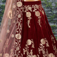 Crimson Marron Velvet Bridal Lehenga Choli