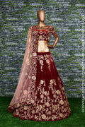 Crimson Marron Velvet Bridal Lehenga Choli