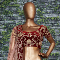 Crimson Marron Velvet Bridal Lehenga Choli