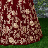 Crimson Marron Velvet Bridal Lehenga Choli