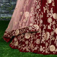 Crimson Marron Velvet Bridal Lehenga Choli