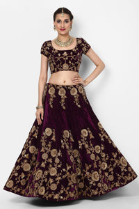 Royal Purple Velvet Bridal Lehenga Choli