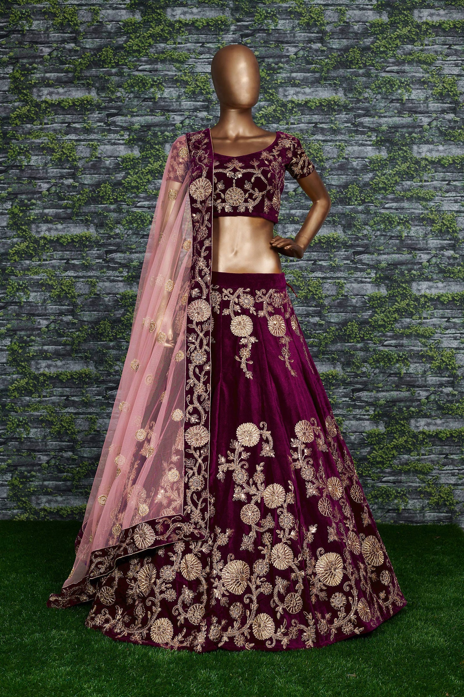 Royal Purple Velvet Bridal Lehenga Choli