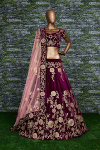 Royal Purple Velvet Bridal Lehenga Choli