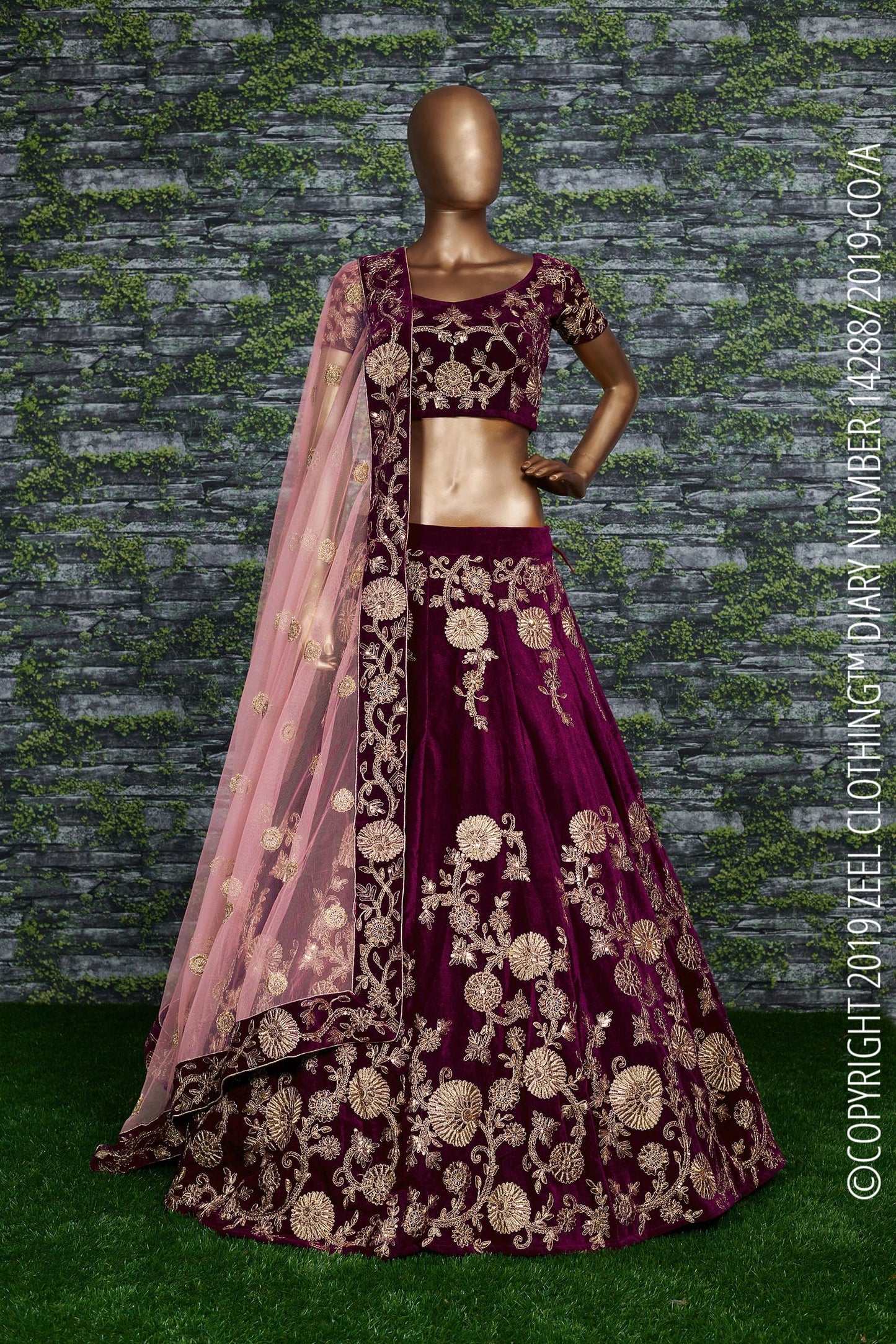 Royal Purple Velvet Bridal Lehenga Choli