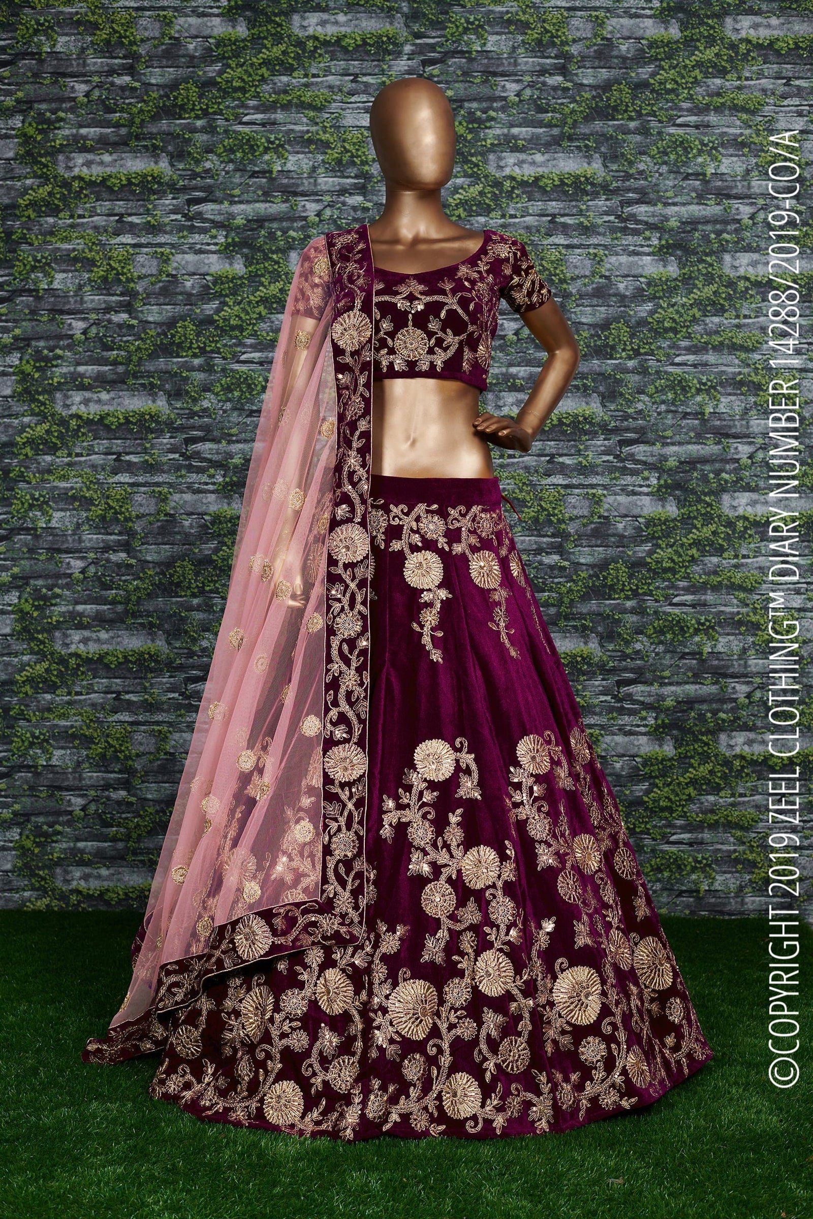 Royal Purple Velvet Bridal Lehenga Choli