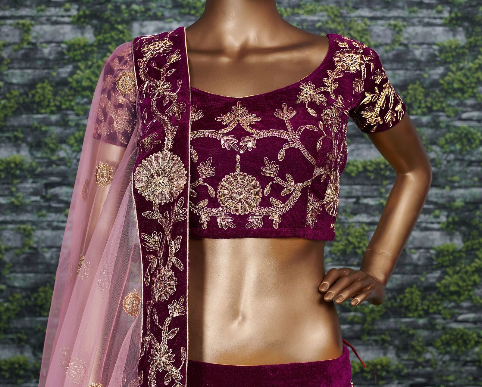 Royal Purple Velvet Bridal Lehenga Choli