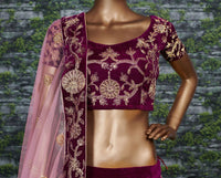Royal Purple Velvet Bridal Lehenga Choli