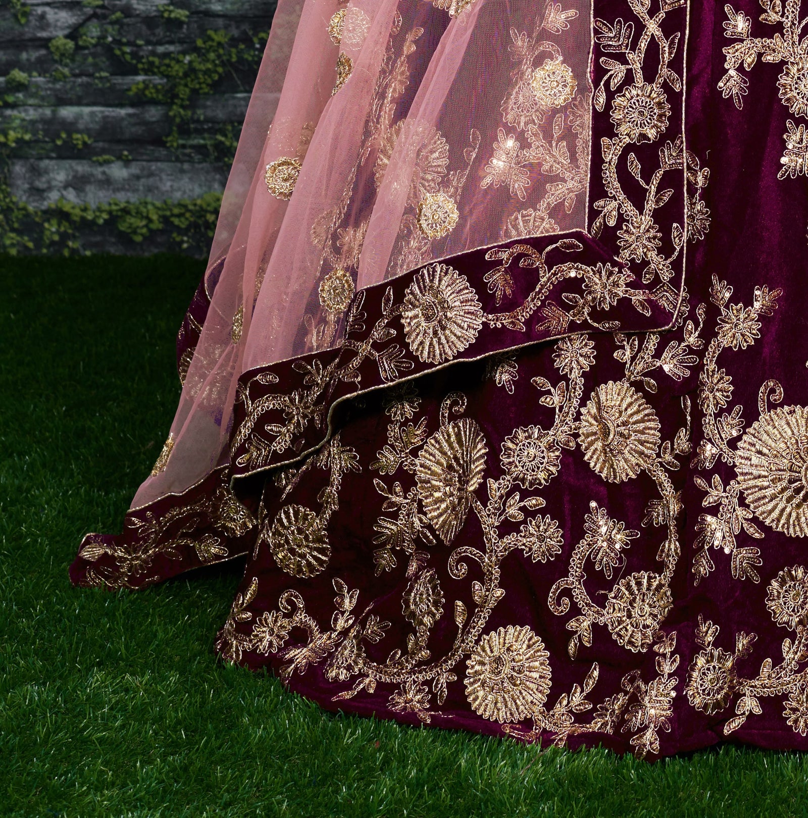 Royal Purple Velvet Bridal Lehenga Choli