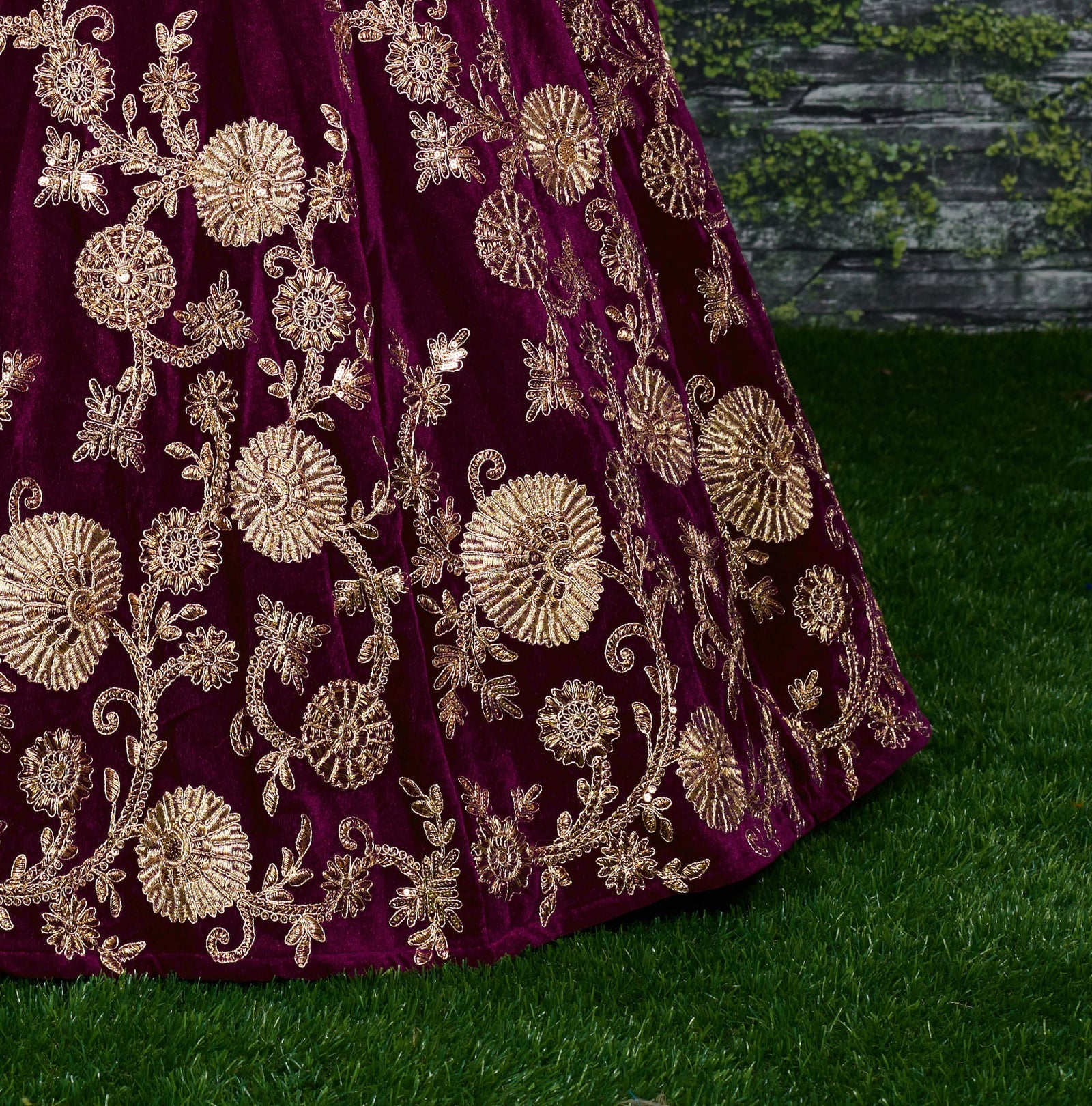 Royal Purple Velvet Bridal Lehenga Choli