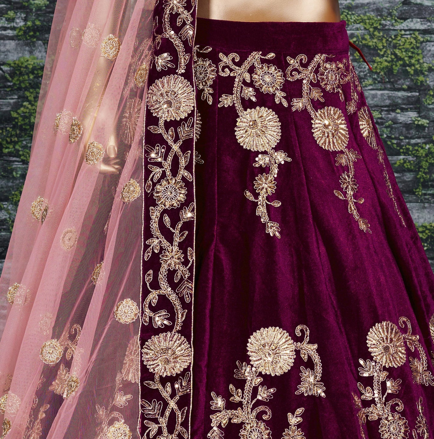 Royal Purple Velvet Bridal Lehenga Choli