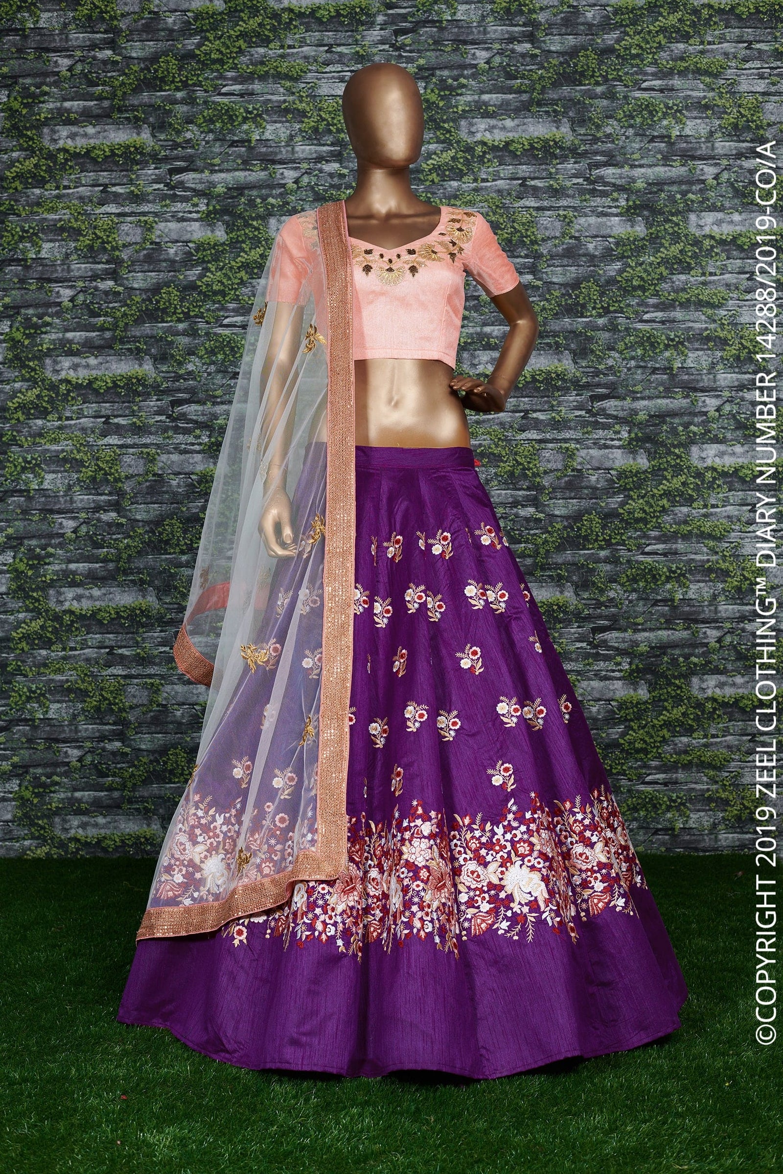 Purple Embroidered Raw Silk Lehenga Choli