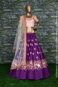 Purple Embroidered Raw Silk Lehenga Choli