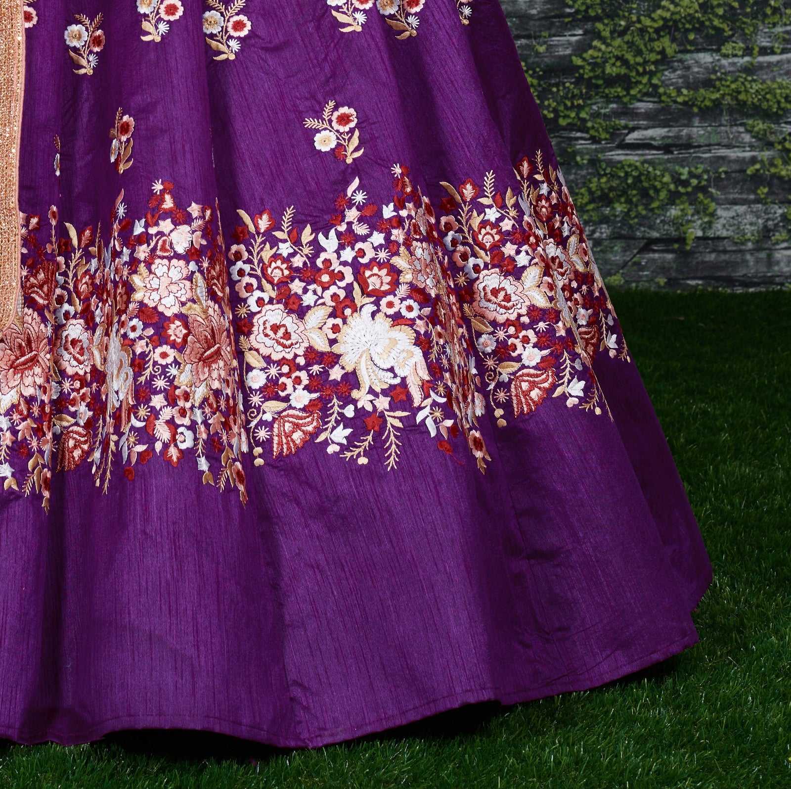Purple Embroidered Raw Silk Lehenga Choli